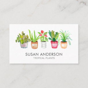 Watercolor Greenery Houseplants Nursery Business Card
