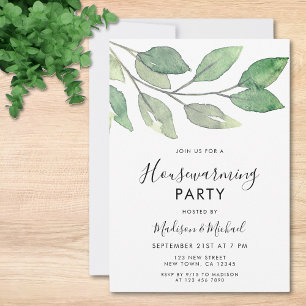 Watercolor Greenery Housewarming Invitation