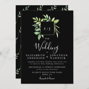 Watercolor Greenery Leaf Wreath Wedding Invitation