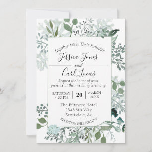 Watercolor Greenery Leaves Botanical Frame Invitation
