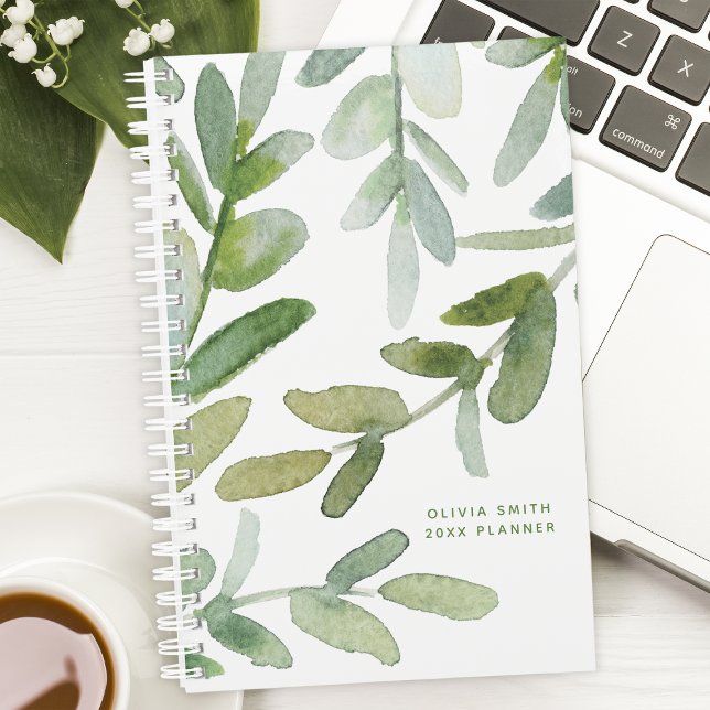 Watercolor Greenery Leaves Botanical Personalised Planner (Creator Uploaded)