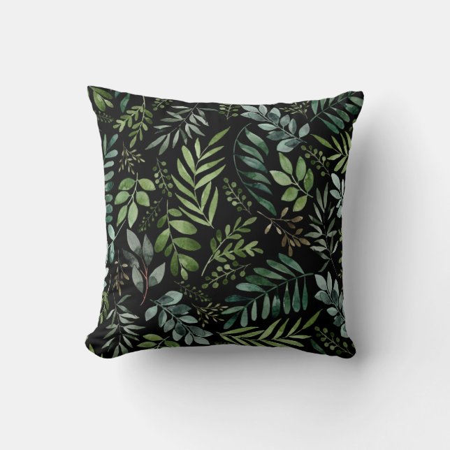 Watercolor greenery leaves  cushion (Front)