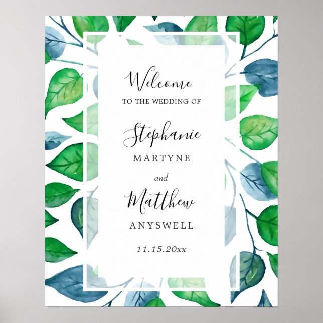Watercolor Greenery Leaves Foliage Wedding Poster (Front)