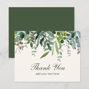 Watercolor Greenery Leaves Thank You Card