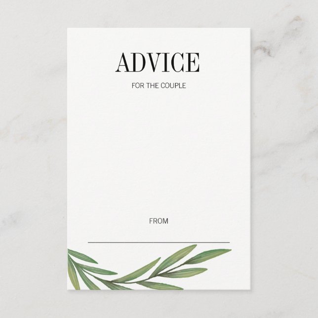 Watercolor Greenery Leaves Wedding Advice Card (Front)