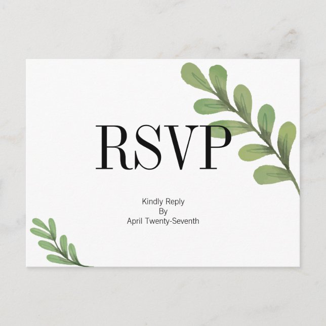 Watercolor Greenery Leaves Wedding RSVP Postcard (Front)
