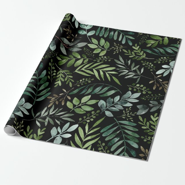 Watercolor greenery leaves wrapping paper (Unrolled)