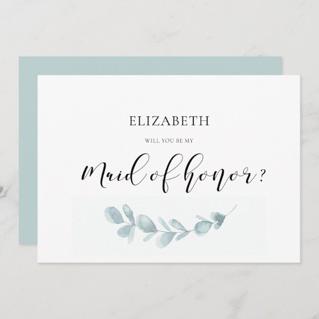 Watercolor greenery Maid of honour proposal card (Front/Back)
