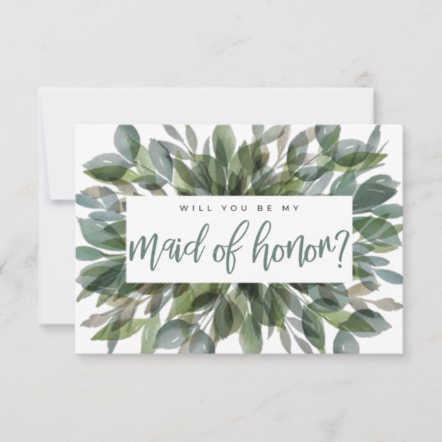 Watercolor Greenery Maid Of Honour Proposal Card (Front)