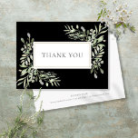 Watercolor Greenery Modern Business Thank You Referral Card<br><div class="desc">Modern business thank you cards featuring elegant watercolor greenery leaves that frame your thank you message on a chic black background. You can add your contact details on the reverse.</div>