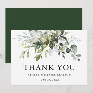 Watercolor Greenery Modern Elegant Wedding Thank You Card