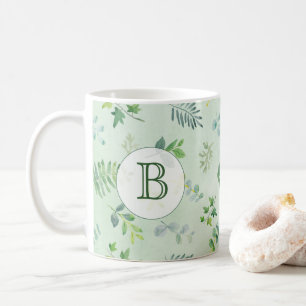 Watercolor Greenery Monogram Coffee Mug