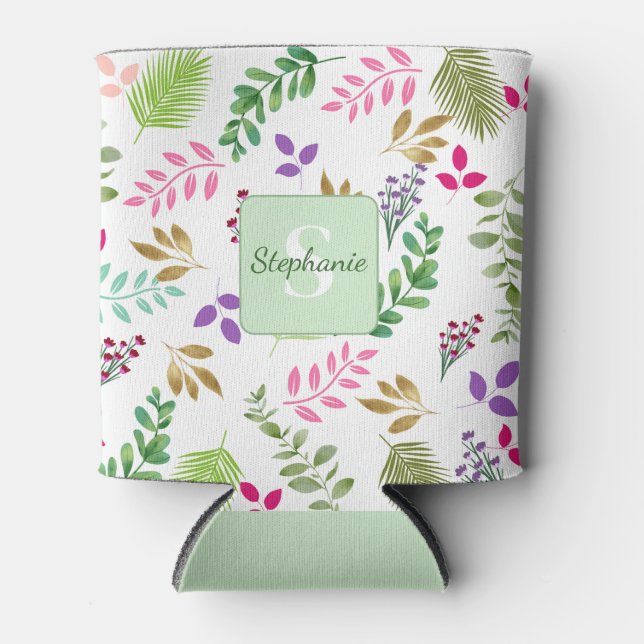 Watercolor Greenery Monogram Cooler (Front)