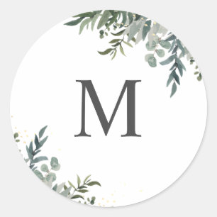 Watercolor Greenery Monogram Envelope Sticker