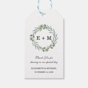 Watercolor Greenery Monogram Wedding Favour Gift Tags