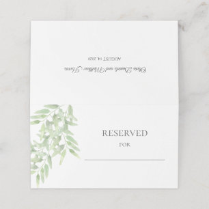 Watercolor greenery olive branch. Wedding Reserved Place Card
