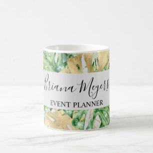 Watercolor Greenery Palm Leaves Gold Tropical Coffee Mug