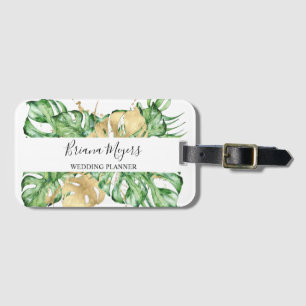 Watercolor Greenery Palm Leaves Gold Tropical Luggage Tag