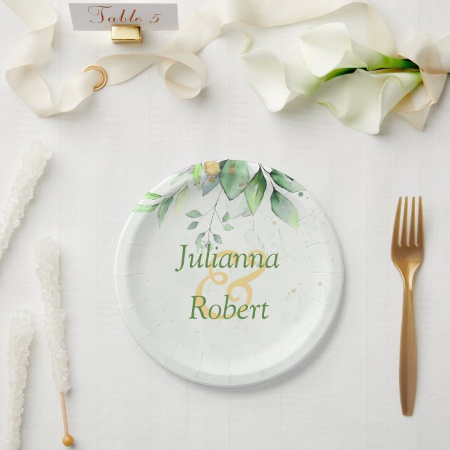 Watercolor greenery   paper plates (Wedding)