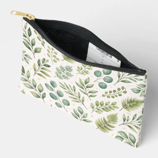 Watercolor Greenery Pattern | Botanical Leaves Accessory Pouch