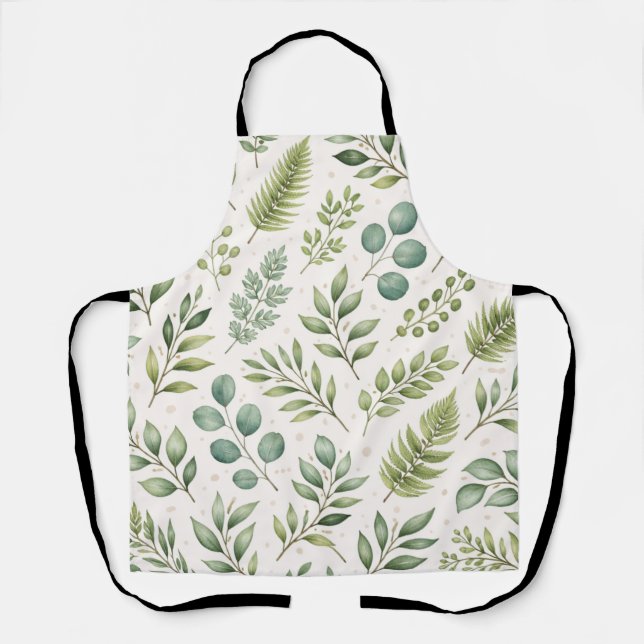 Watercolor Greenery Pattern | Botanical Leaves  Apron (Front)