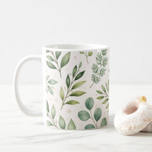 Watercolor Greenery Pattern Botanical Leaves Coffee Mug