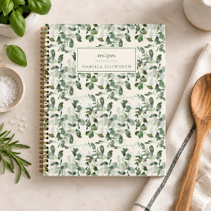 Watercolor Greenery Personalised Name Recipe Notebook