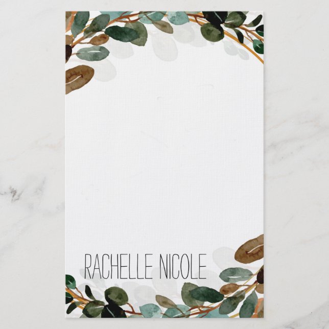 Watercolor Greenery Personalised Stationery (Front)