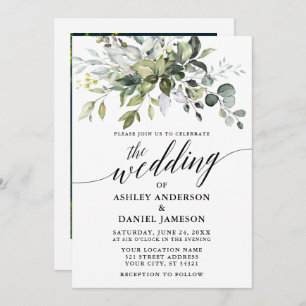 Watercolor Greenery Photo Calligraphy Wedding Invitation