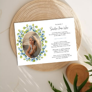 Watercolor Greenery Photo Death Notice and Funeral Invitation