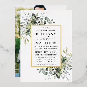 Watercolor Greenery Photo Wedding Gold