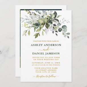 Watercolor Greenery Photo Wedding Gold Green Invitation