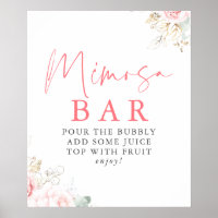 Watercolor Greenery Pink Floral Mimosa Bar Sign