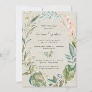 Watercolor Greenery Pink Floral Rehearsal Dinner