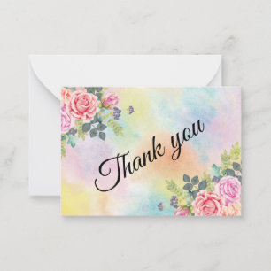 Watercolor Greenery Pink Flowers Card