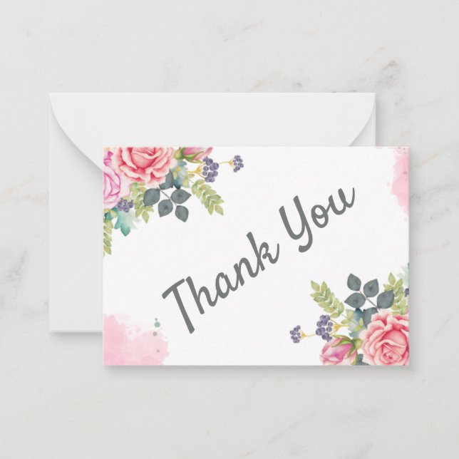 Watercolor Greenery Pink Flowers Card (Front)