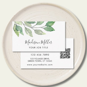 Watercolor Greenery QR Code Business Card