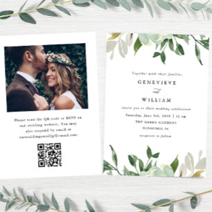 Watercolor Greenery QR Photo Wedding Invitation