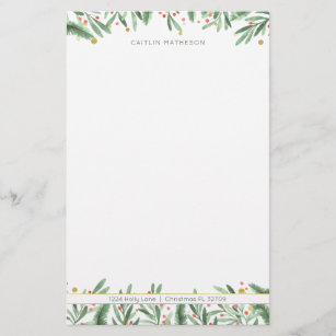 Watercolor Greenery Red + Gold Christmas Holiday Stationery