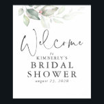 Watercolor Greenery Rose Gold Leaves Welcome Sign<br><div class="desc">Elegant greenery bridal shower or baby shower welcome sign poster</div>