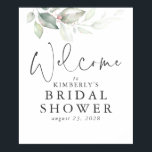 Watercolor Greenery Rose Gold Leaves Welcome Sign<br><div class="desc">Elegant greenery bridal shower or baby shower welcome sign poster</div>