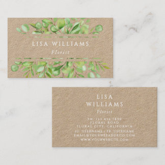 Watercolor Greenery Rustic Business Card