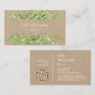 Watercolor Greenery Rustic QR Code Business Card