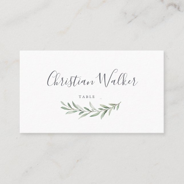 Watercolor greenery rustic wedding place card (Front)