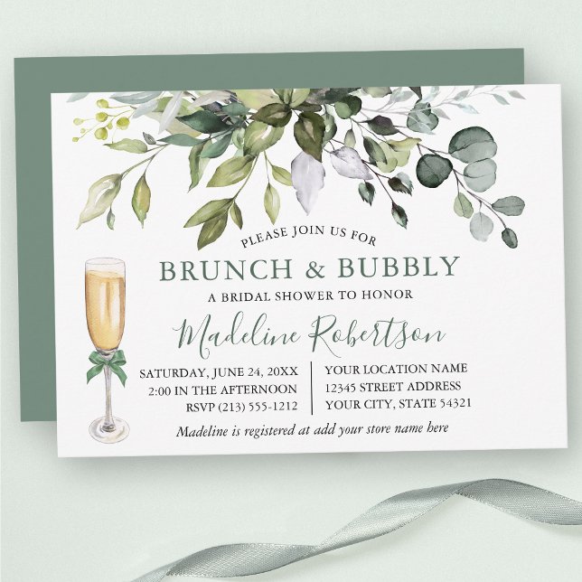 Watercolor Greenery Sage Green Bridal Brunch Invitation (Customize to change text color, text style or color of back of card.)