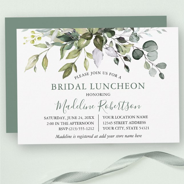 Watercolor Greenery Sage Green Bridal Luncheon Invitation (Creator Uploaded)