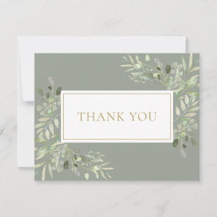 Watercolor Greenery Sage Green Gold Business Thank You Card