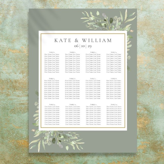 Watercolor Greenery Sage Wedding Seating Chart (Watercolor Greenery Sage Wedding Seating Chart)