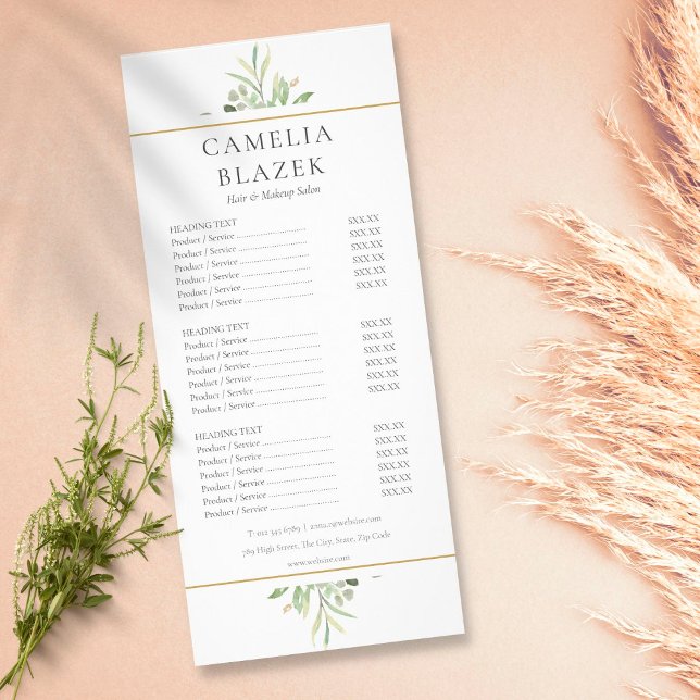 Watercolor Greenery Salon Service Menu (Creator Uploaded)