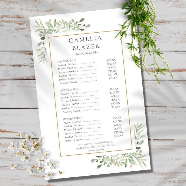 Watercolor Greenery Salon Service Menu (Creator Uploaded)